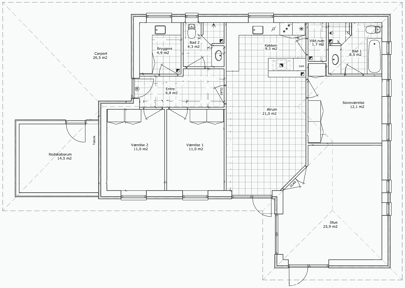 Plantegning af Design 134-23 | 134,3 m2